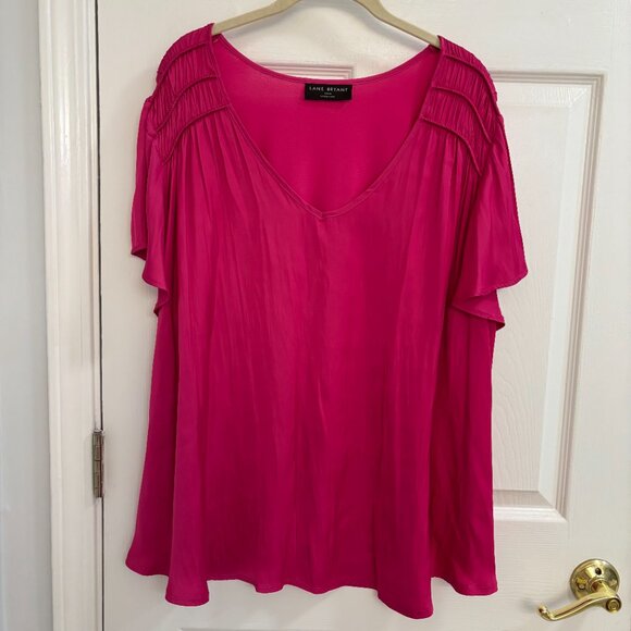 Lane Bryant Satin Smocked Shoulder Blouse - Picture 3 of 6